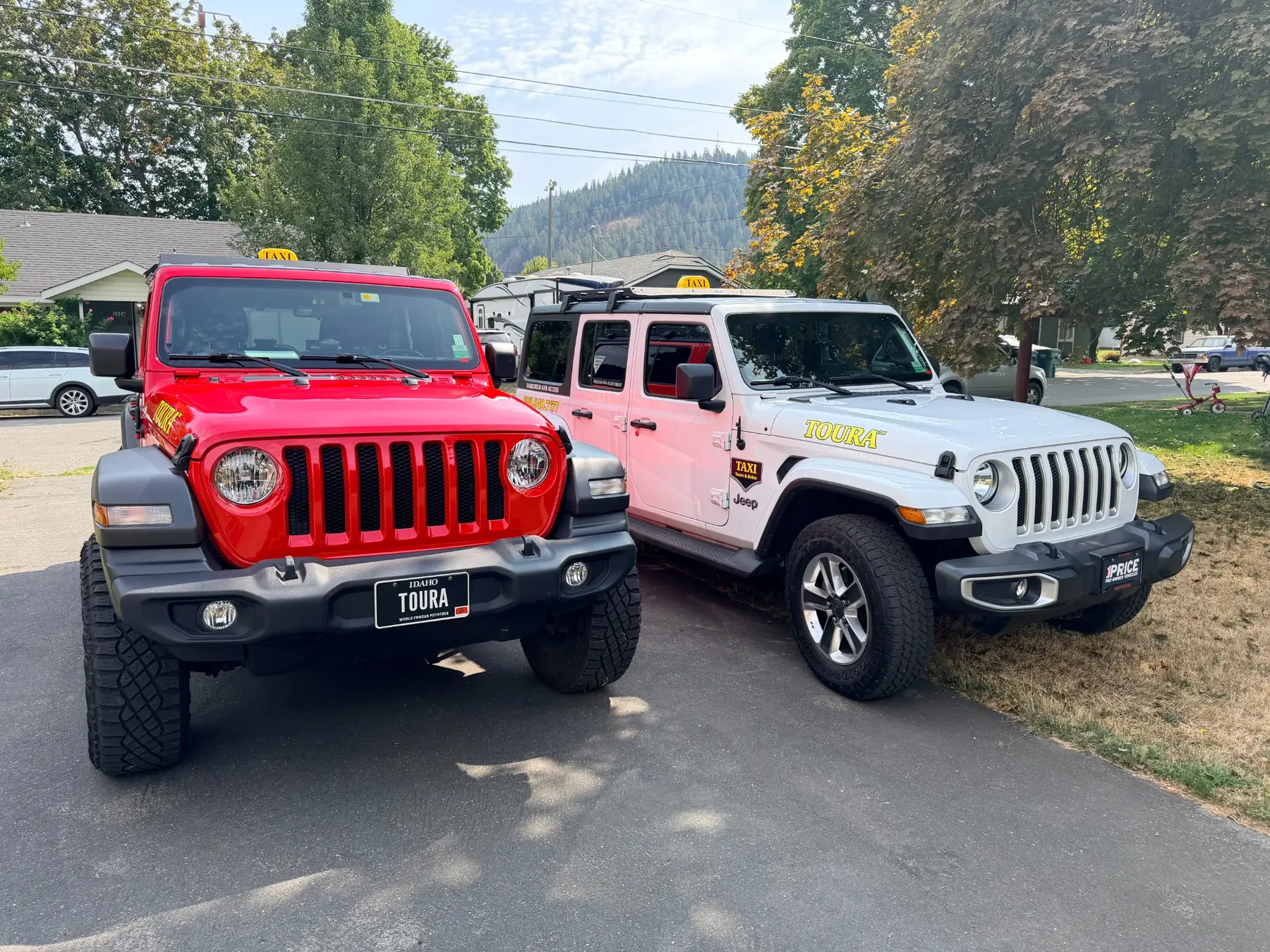 TOURA red Jeep 001 and white Jeep 003 taxi vehicles
